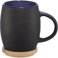 Hearth 400 ml Keramiktasse mit Holz Untersetzer, Einfarbig schwarz / blau