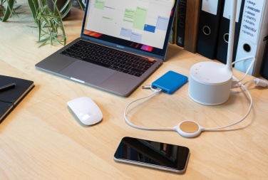 Logotrade Werbegeschenke das Foto: 3-in-1 Kabel mit 5W Bambus Wireless Charger