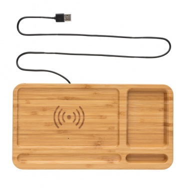 Logotrade Werbegeschenke das Foto: Bambus Desk Organizer mit 10W Wireless Charger