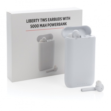 Logotrade Geschäftsgeschenke das Foto: Liberty TWS Ohrhörer mit 5.000 mAh Powerbank