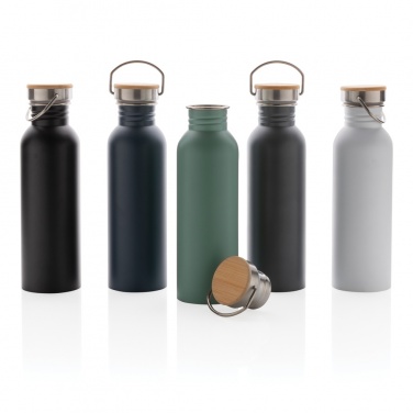 Logotrade Werbeartikel das Foto: Moderne Stainless-Steel Flasche mit Bambusdeckel