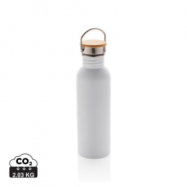 Logotrade Geschäftsgeschenke das Foto: Moderne Stainless-Steel Flasche mit Bambusdeckel