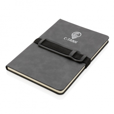 Logotrade Firmengeschenke das Foto: Deluxe Hardcover PU Notizbuch mit Handy- und Stiftehalter