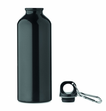 Logotrade Werbeartikel das Foto: Einwandige 500-ml-Wasserflasche aus recyceltem Aluminium mit Karabiner