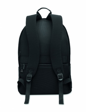 Logotrade Werbegeschenke das Foto: Ein 15-Zoll-Laptop-Rucksack aus recycelter Baumwolle (Pre-Consumer) und recyceltem Polyester mit individuell anpassbarem Druck