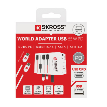 Logotrade Werbeartikel das Foto: SKROSS World Travel Adapter MUV 65W PD mit USB-C-Kabel