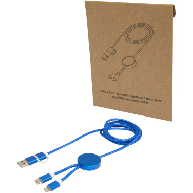 Logotrade Geschäftsgeschenke das Foto: Alasia 150 cm 5-in-1 Kabel aus recyceltem Kunststoff für Datenübertragung und 27W Schnellladung