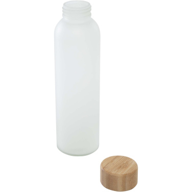 Logotrade Werbeartikel das Foto: Lume 500 ml Flasche aus mattiertem Kalknatronglas mit Bambusdeckel