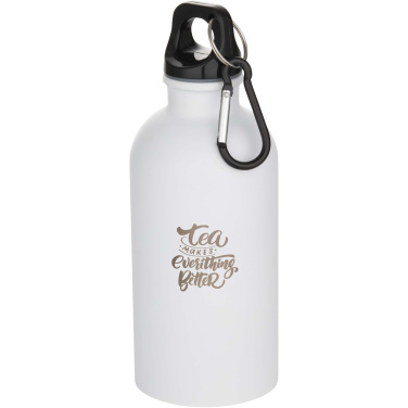 Logotrade werbemittel das Foto: Oregon 400 ml matte RCS-zertifizierte einwandige Trinkflasche aus recyceltem Edelstahl mit Karabinerhaken