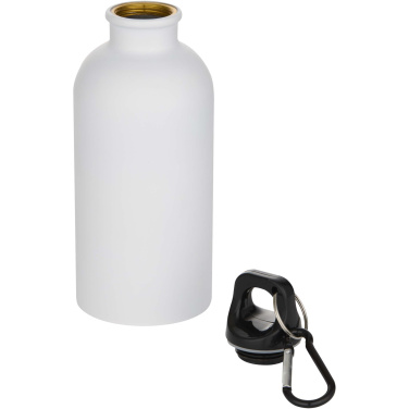 Logotrade Logogeschenke das Foto: Oregon 400 ml matte RCS-zertifizierte einwandige Trinkflasche aus recyceltem Edelstahl mit Karabinerhaken