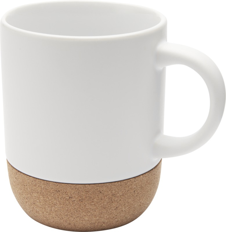 Logotrade Geschäftsgeschenke das Foto: Billie 300 ml Sublimation Keramiktasse mit Korkdetails