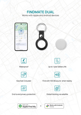 Logotrade Logogeschenke das Foto: Findmate Dual IPX5 Artikel-Finder aus RCS recyceltem ABS