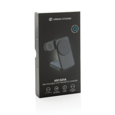 Logotrade Werbeartikel das Foto: Urban Vitamin Arcadia 15W 3in1 Magnet-Charger aus RCS rABS