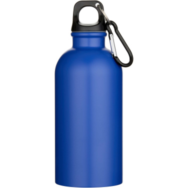 Logotrade Werbeartikel das Foto: Oregon 400 ml matte RCS-zertifizierte einwandige Trinkflasche aus recyceltem Edelstahl mit Karabinerhaken