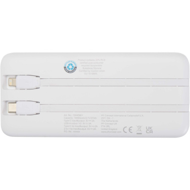 Logotrade Werbeartikel das Foto: Adhil 10 W 10.000 mAh Powerbank aus recyceltem Kunststoff mit 2 integrierten Kabeln