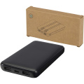 Adhil 10 W 10.000 mAh Powerbank aus recyceltem Kunststoff mit 2 integrierten Kabeln, Tiefschwarz