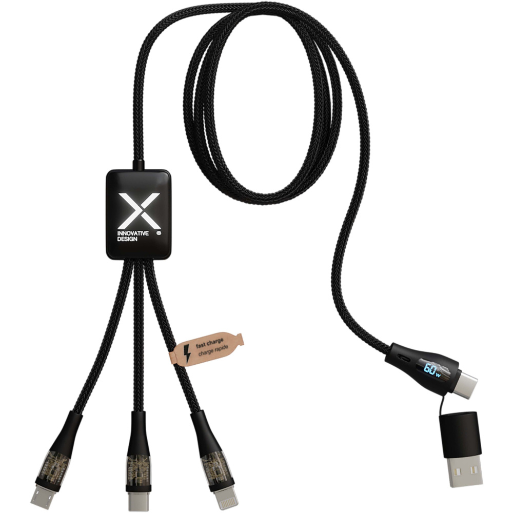 Logotrade Werbeartikel das Foto: SCX.design C51 60W 5 in 1 Schnellladekabel aus rPET mit Display