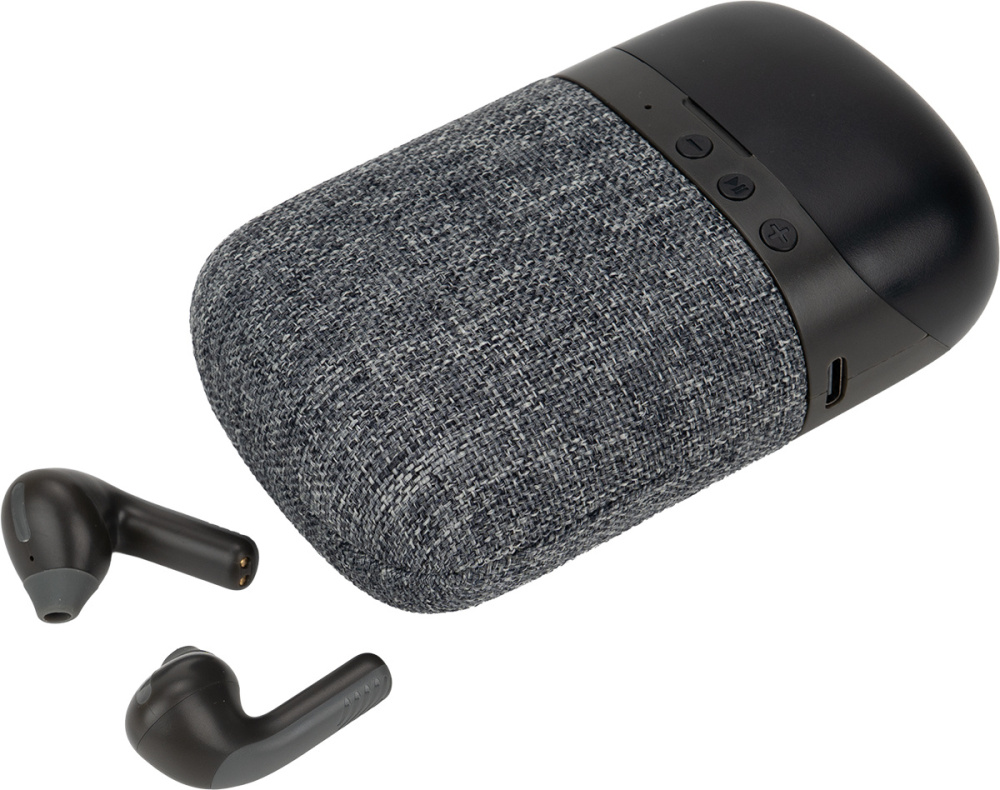Logotrade Geschäftsgeschenke das Foto: Bluetooth-Lautsprecher HF01 mit integrierten Ohrhörern 2 in 1