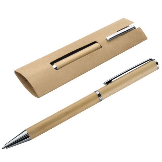 Logotrade promotional product picture of: Wooden ball pen 'Heywood', lightbrown