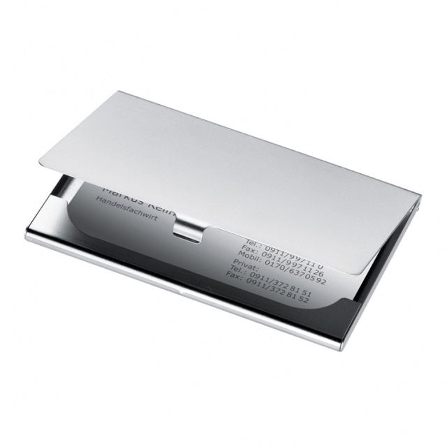 Logo trade promotional gifts picture of: Metal business card holder 'Cornwall'  color grey