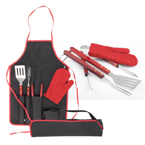 Logo trade business gift photo of: Axon BBQ set - apron,  glove, accessories, red