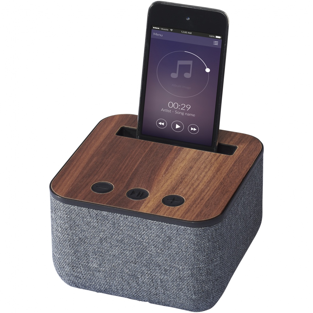 Logo trade corporate gifts image of: Shae Fabric w. Wood BT Speaker, grey