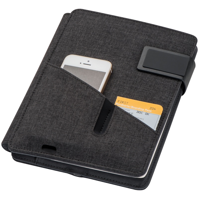 Logo trade promotional giveaways image of: Notebook with powerbank, Black