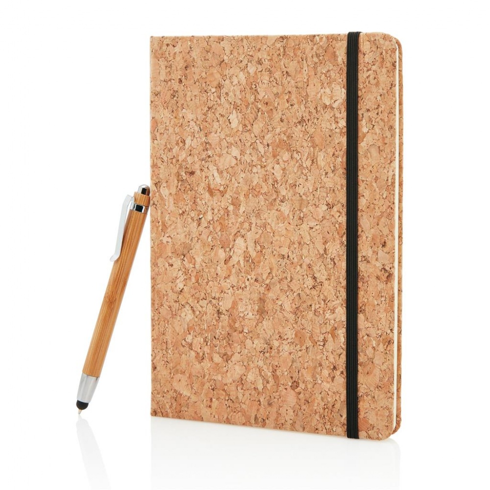 Logotrade promotional merchandise picture of: A5 notebook with bamboo pen including stylus, brown