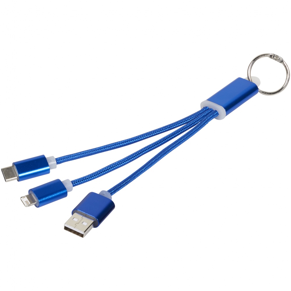 Logo trade corporate gifts image of: Metal 3-in-1 Charging Cable with Key-ring, blue