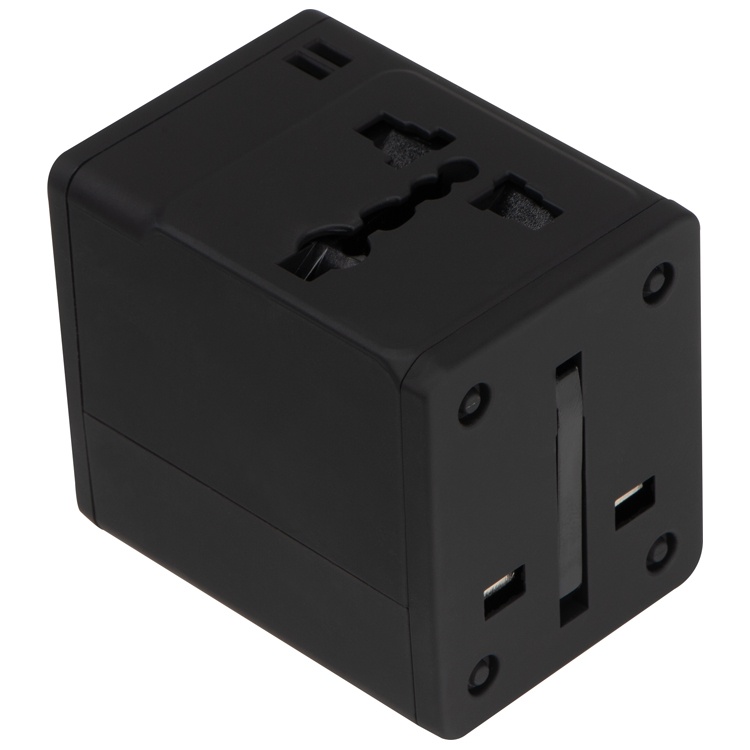 Logo trade promotional gifts picture of: Rubberized travel adapter, black