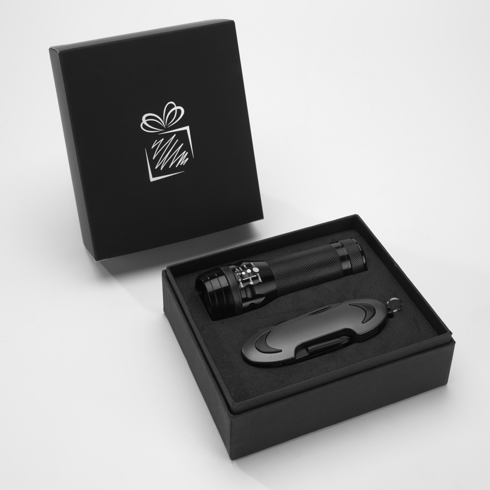 Logotrade promotional item image of: SET COLORADO I: LED TORCH AND A POCKET KNIFE, grey