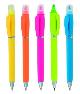 Logo trade advertising product photo of: Plastic ball pen with highlighter 2-in-1 GUARDA, Green