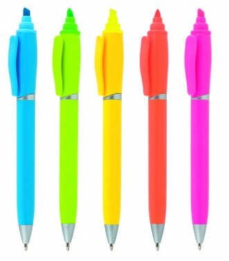 Logo trade promotional item photo of: Plastic ball pen with highlighter 2-in-1 GUARDA, Green
