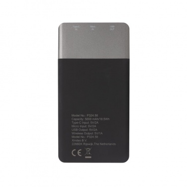 Logo trade promotional merchandise image of: 5.000 mAh Soft Touch Wireless 5W Charging Powerbank
, grey