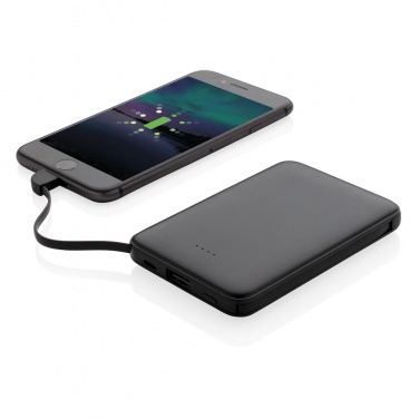 Logotrade business gift image of: 5.000 mAh Pocket Powerbank with integrated cables, black