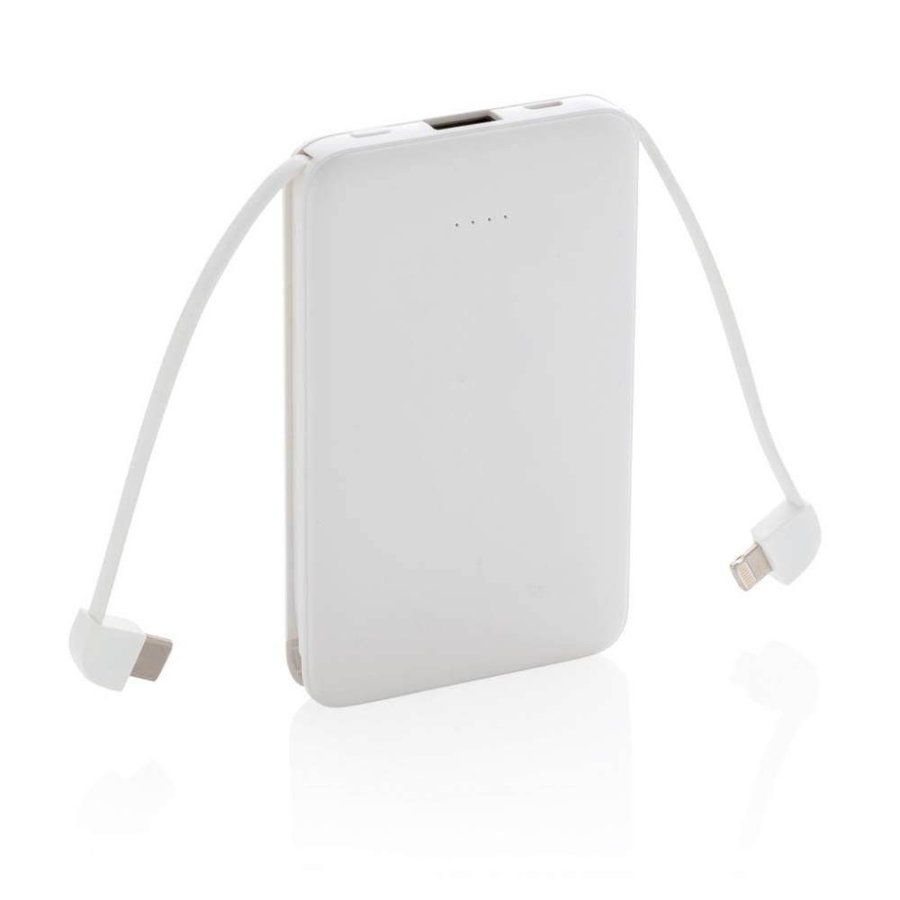 Logotrade business gifts photo of: 5.000 mAh Pocket Powerbank with integrated cables, white