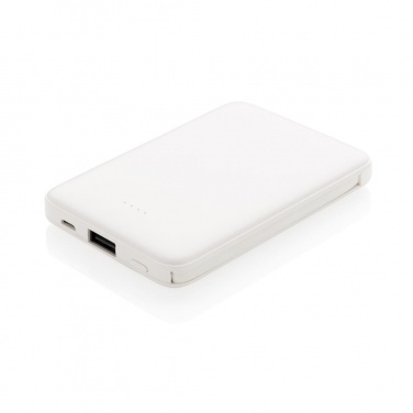 Logotrade promotional gift picture of: 5.000 mAh Pocket Powerbank with integrated cables, white