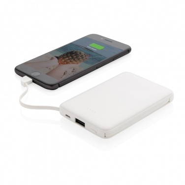 Logo trade promotional giveaway photo of: 5.000 mAh Pocket Powerbank with integrated cables, white