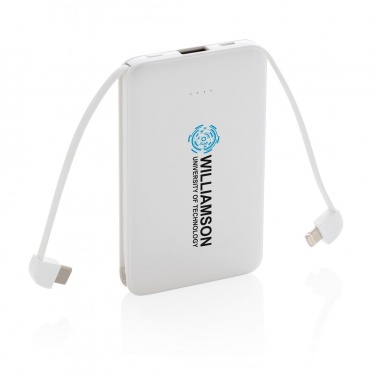 Logo trade advertising products picture of: 5.000 mAh Pocket Powerbank with integrated cables, white