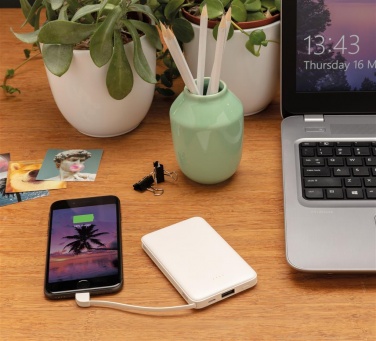 Logo trade promotional items picture of: 5.000 mAh Pocket Powerbank with integrated cables, white