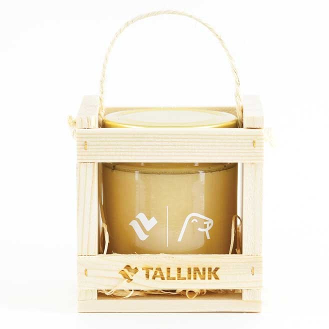 Logo trade promotional merchandise image of: Flower honey in a wooden gift box 200 g with logo