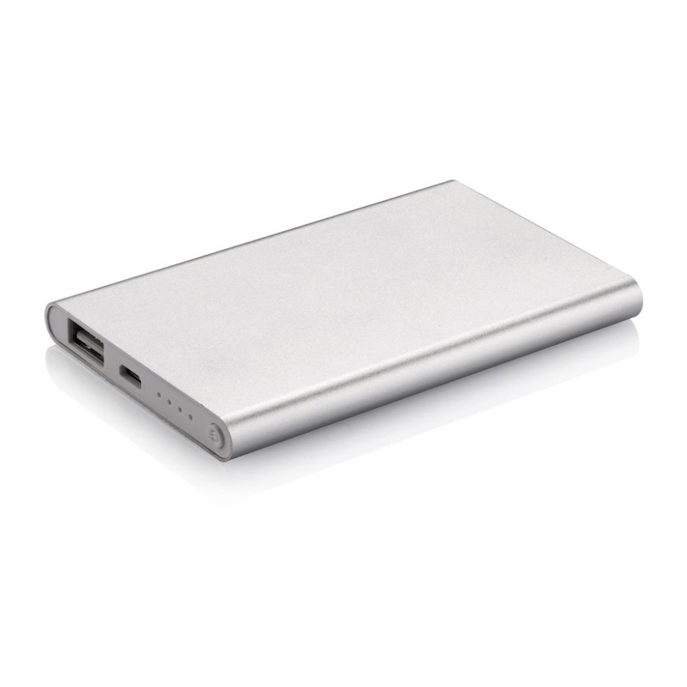 Logo trade promotional products picture of: 4000 mAh powerbank, silver, with personalized name, sleeve, gift wrap