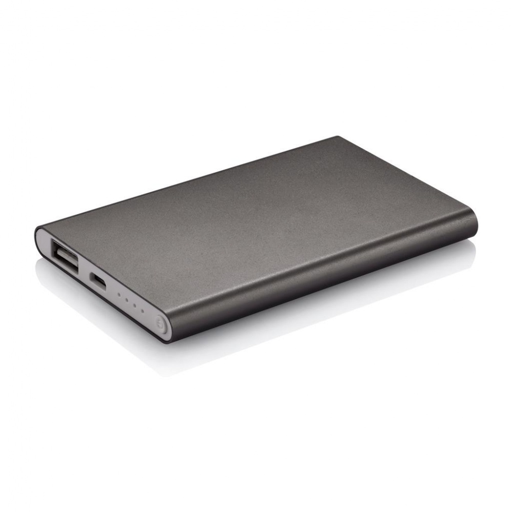 Logotrade promotional products photo of: 4000 mAh powerbank, grey, with personalized name, sleeve, gift wrap