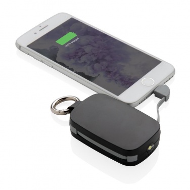 Logo trade promotional merchandise photo of: 1.200 mAh Keychain Powerbank with integrated cables, black