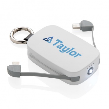 Logotrade promotional item image of: 1.200 mAh Keychain Powerbank with integrated cables, white
