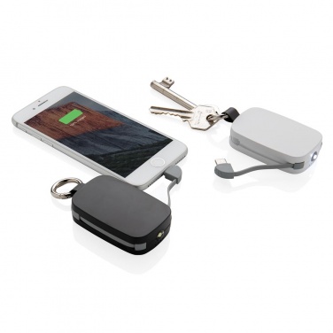 Logo trade promotional gifts image of: 1.200 mAh Keychain Powerbank with integrated cables, white