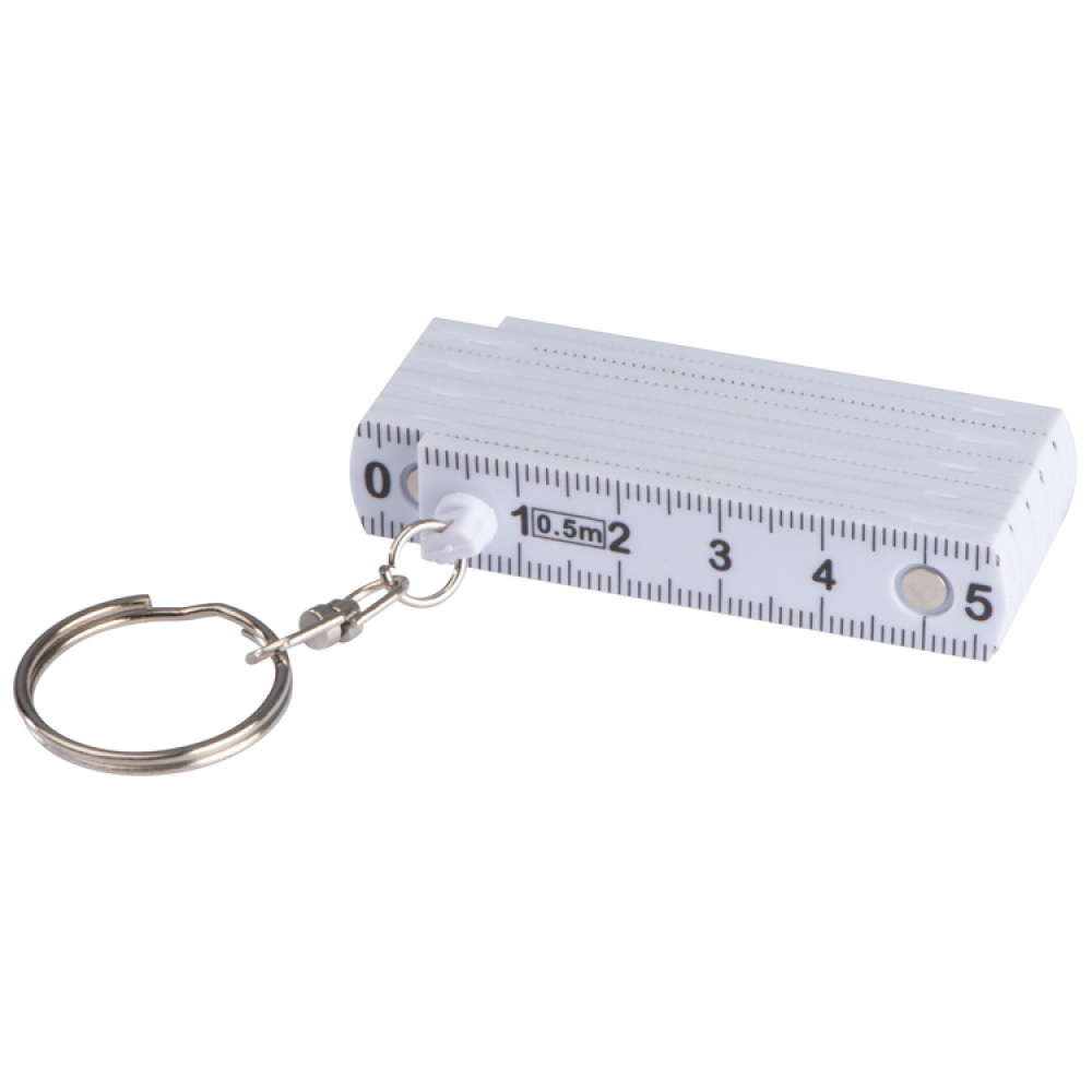 Logo trade promotional merchandise photo of: Keyring with folding ruler, White