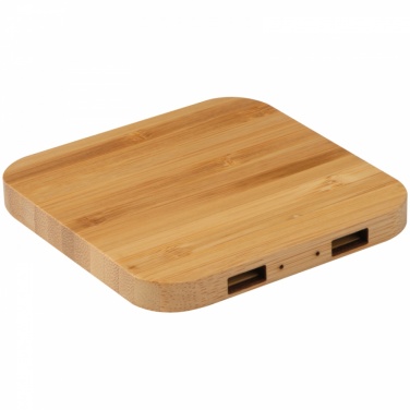 Logotrade promotional merchandise image of: Bamboo Wireless Charger with 2 USB ports, Beige