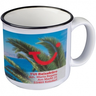 Logo trade corporate gift photo of: Ceramic cup with black rim, white