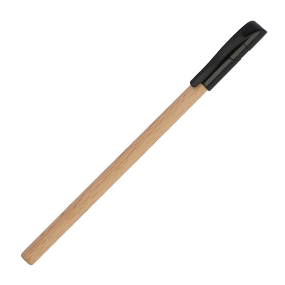 Logo trade promotional giveaways image of: Wooden ballpen with black plastic cap, Brown